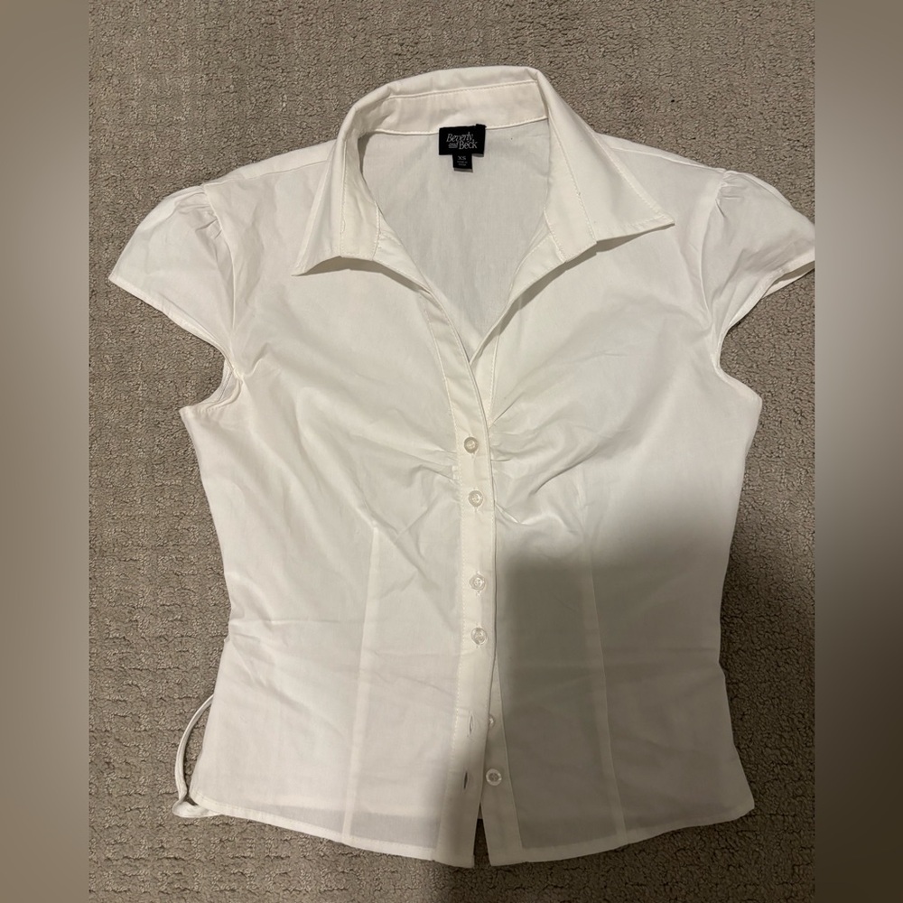 Elegant White Cap Sleeve Button Down Shirt